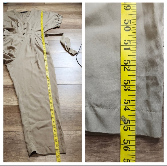 Zara V-neck jumpsuit mid-camel shortsleeves Tonal belt Ankle Crop Button-down M - Picture 11 of 17